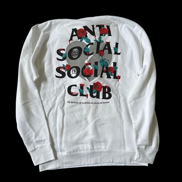 Anti Social Social Club White Sweater with Red and Green Accents